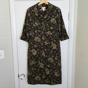 Talbots Vintage Green Floral Shirtdress Size 10